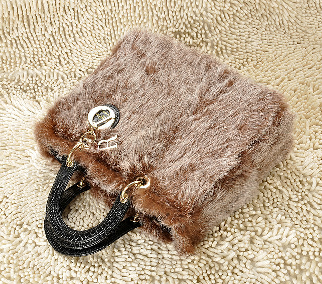 replica jumbo lady dior rabbit hair bag 6322 brown